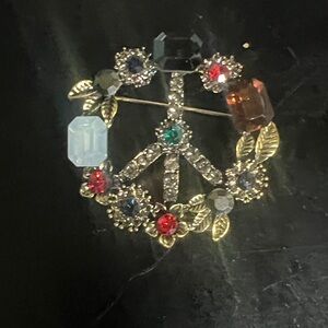 Gold and Multicolor Gemstone Peace Brooch